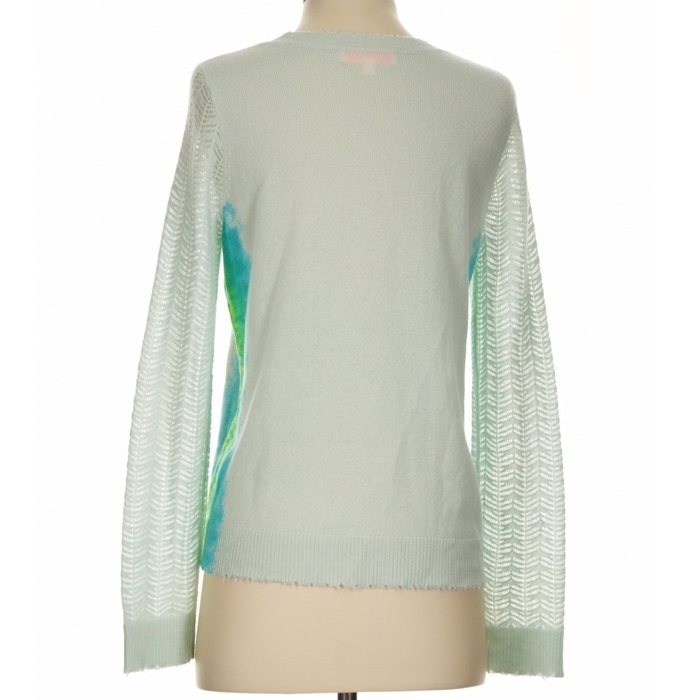 Lisa Todd 100% Cashmere Sweater Blue Green Ombre Pointelle Crewneck Chic Size XS - Picture 5 of 14